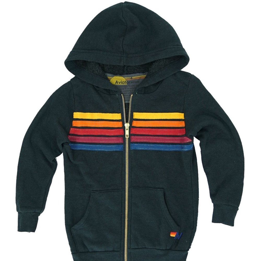AVIATOR NATION KID'S 5 STRIPE HOODIE - CHARCOAL SIZE 8